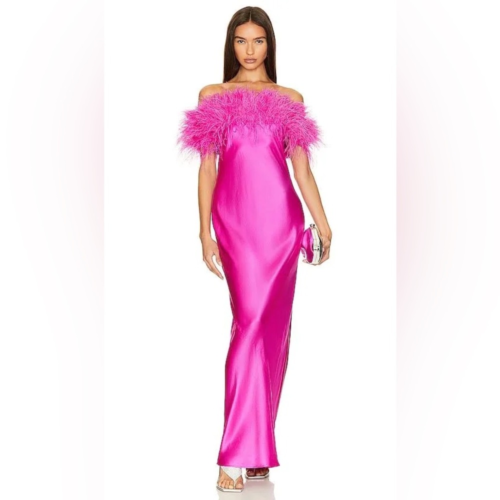 Cult Gaia Terra Feather Gown in Pink Anemone - Picture 4 of 12